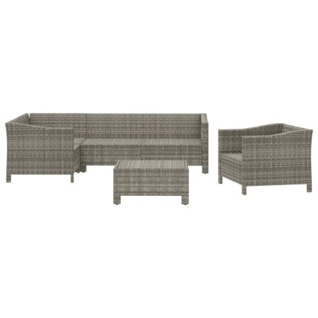 Set Divani da Giardino 6 pz con Cuscini in Polyrattan Grigio