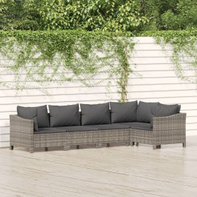 Set Divani da Giardino 5 pz con Cuscini in Polyrattan Grigio