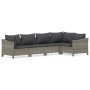 Set Divani da Giardino 5 pz con Cuscini in Polyrattan Grigio
