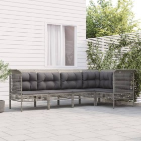 Set Divani da Giardino 5 pz con Cuscini in Polyrattan Grigio