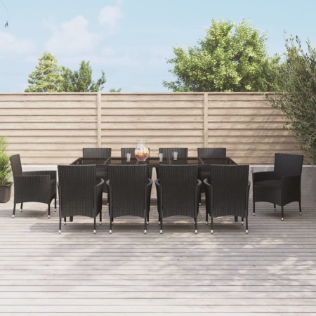 Set da Pranzo da Giardino 11 pz con Cuscini in Polyrattan Nero