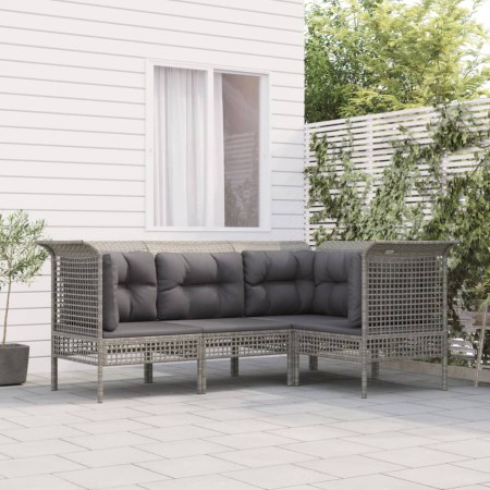 Set Divani da Giardino 4 pz con Cuscini in Polyrattan Grigio