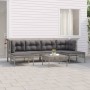 Set Divani da Giardino 7 pz con Cuscini in Polyrattan Grigio