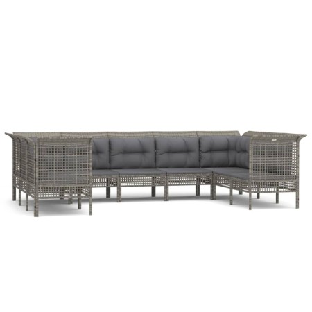 Set Divani da Giardino 9 pz con Cuscini in Polyrattan Grigio