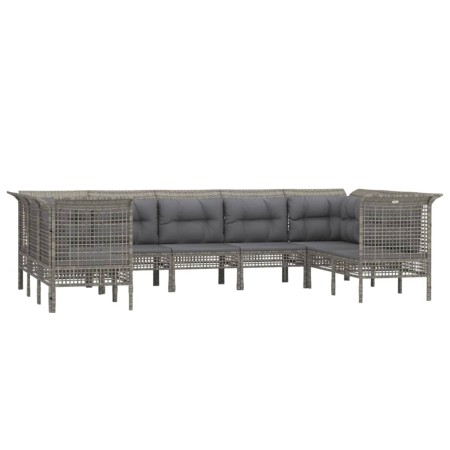 Set Divani da Giardino 9 pz con Cuscini in Polyrattan Grigio