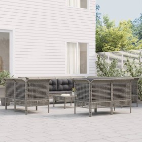 Set Divani da Giardino 11 pz con Cuscini in Polyrattan Grigio