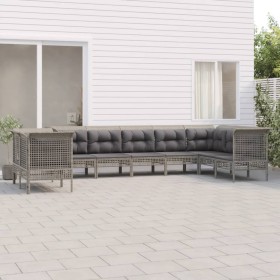 Set Divani da Giardino 9 pz con Cuscini in Polyrattan Grigio