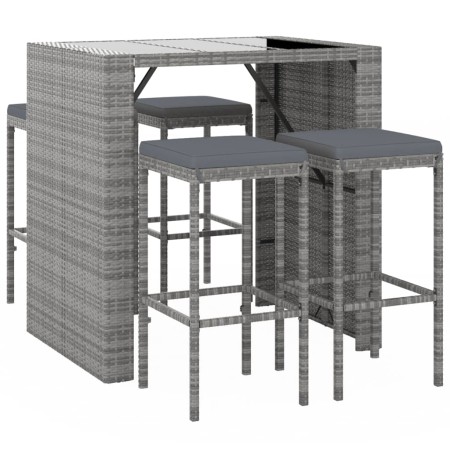 Set Bar da Giardino 5 pz con Cuscini in Polyrattan Grigio