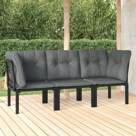 Set Salotto da Giardino 3 pz Nero e Grigio in Polyrattan