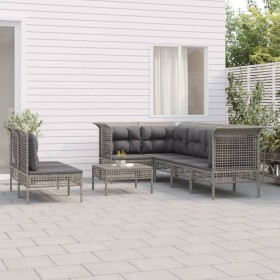 Set Divani da Giardino 8 pz con Cuscini in Polyrattan Grigio