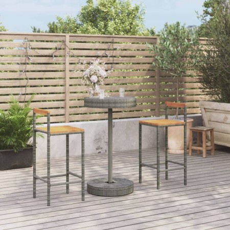 Set Bar Giardino 3pz Grigio Polyrattan e Legno Massello Acacia