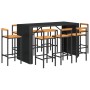 Set Bar Giardino 9 pz Nero Polyrattan e Legno Massello Acacia