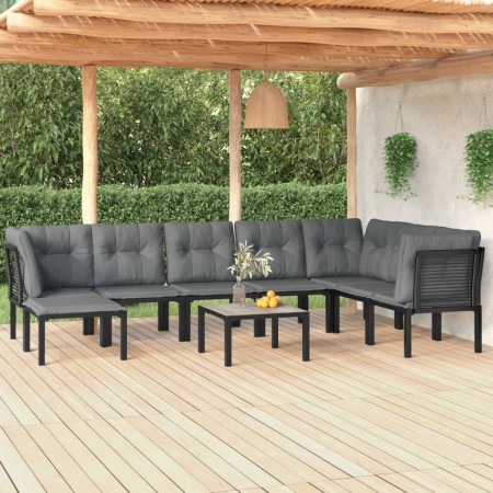 Set Salotto da Giardino 9 pz Nero e Grigio in Polyrattan