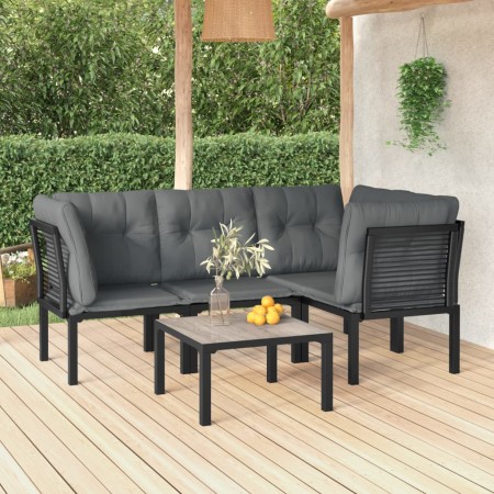 Set Salotto da Giardino 5 pz Nero e Grigio in Polyrattan