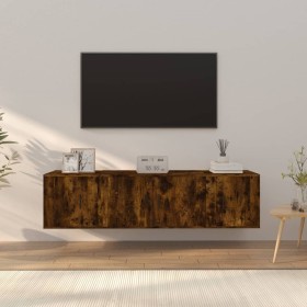 Set Mobili Porta TV 3 pz Rovere Fumo in Legno Multistrato