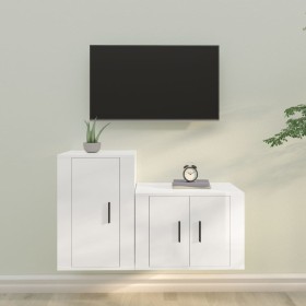 Set di Mobili Porta TV 2 pz Bianco Lucido in Legno Multistrato