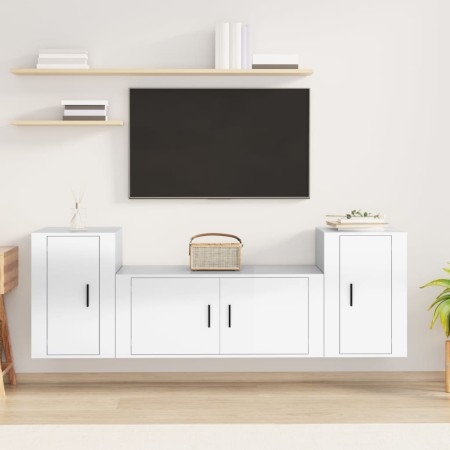 Set Mobili Porta TV 3 pz Bianco Lucido in Legno Multistrato