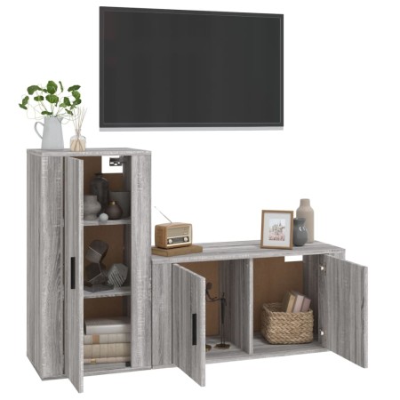 Set Mobili Porta TV 2 pz Grigio Sonoma in Legno Multistrato