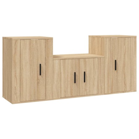 Set di Mobili Porta TV 3 pz Rovere Sonoma in Legno Multistrato