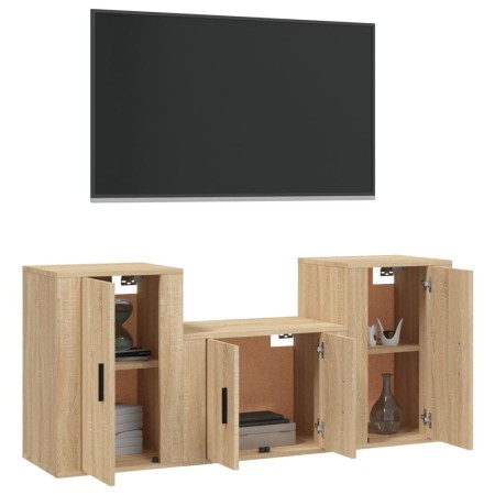 Set di Mobili Porta TV 3 pz Rovere Sonoma in Legno Multistrato