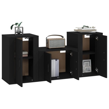 Set Mobili Porta TV 3 pz Nero in Legno Multistrato