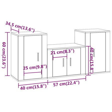 Set Mobili Porta TV 3 pz Nero in Legno Multistrato