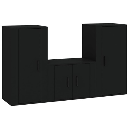 Set Mobili Porta TV 3 pz Nero in Legno Multistrato