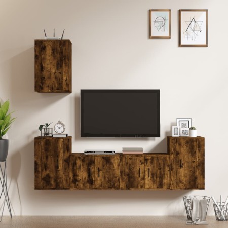 Set di Mobili Porta TV 5 pz Rovere Fumo in Legno Multistrato