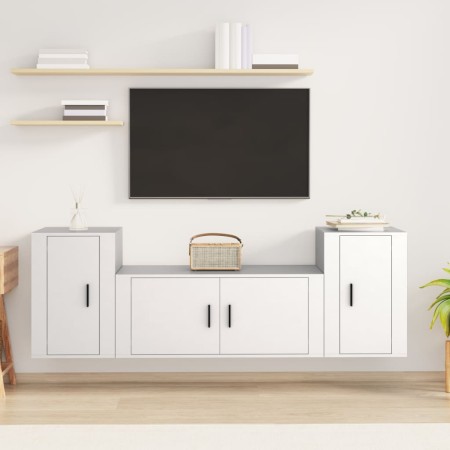 Set Mobili Porta TV 3 pz Bianco in Legno Multistrato