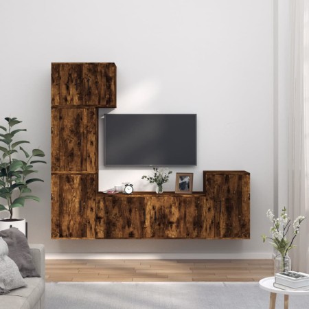 Set di Mobili Porta TV 5 pz Rovere Fumo in Legno Multistrato