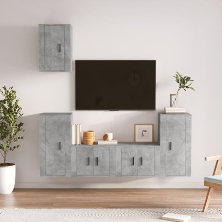 Set di Mobili Porta TV 5 pz Grigio Cemento in Legno Multistrato