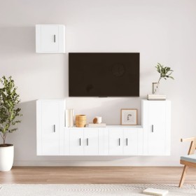 Set di Mobili Porta TV 5 pz Bianco Lucido in Legno Multistrato