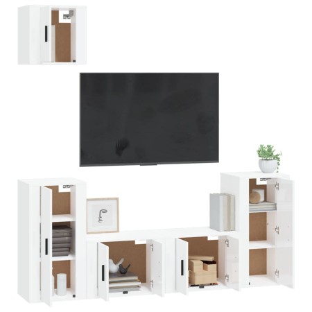 Set di Mobili Porta TV 5 pz Bianco Lucido in Legno Multistrato