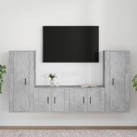 Set di Mobili Porta TV 4 pz Grigio Cemento in Legno Multistrato