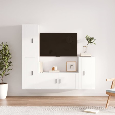 Set di Mobili Porta TV 4 pz Bianco in Legno Multistrato