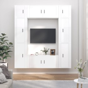 Set Mobili Porta TV 8pz Bianco Lucido in Legno Multistrato