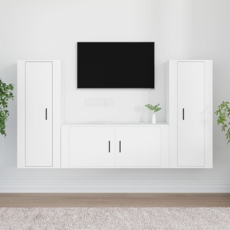 Set Mobili Porta TV 3 pz Bianco in Legno Multistrato