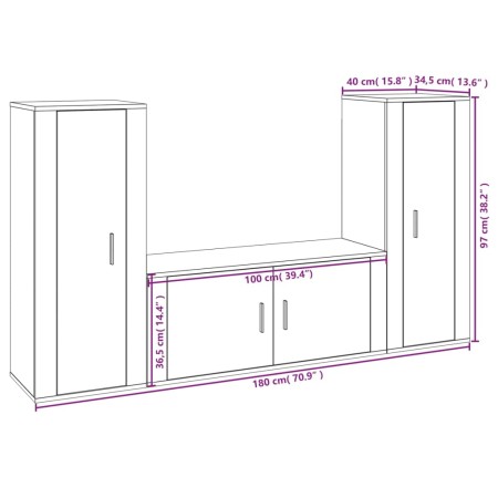 Set Mobili Porta TV 3 pz Bianco in Legno Multistrato