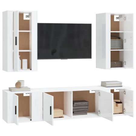 Set di Mobili Porta TV 5 pz Bianco Lucido in Legno Multistrato