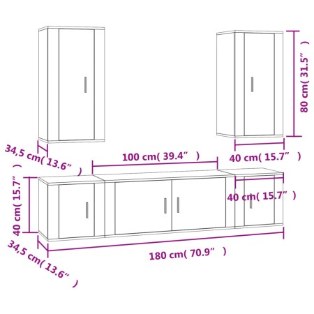 Set di Mobili Porta TV 5 pz Bianco Lucido in Legno Multistrato