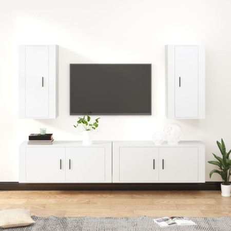 Set di Mobili Porta TV 4 pz Bianco in Legno Multistrato