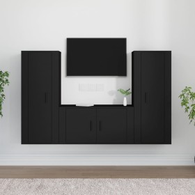 Set Mobili Porta TV 3 pz Nero in Legno Multistrato