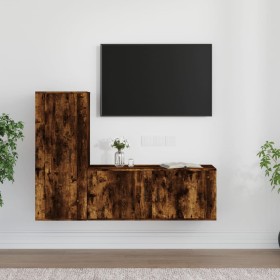 Set Mobili Porta TV 2 pz Rovere Fumo in Legno Multistrato