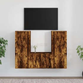 Set Mobili Porta TV 3 pz Rovere Fumo in Legno Multistrato