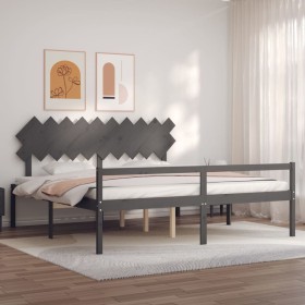 Letto per Anziani con Testiera Grigio 200x200 cm Legno Massello