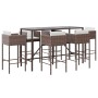 Set Bar da Giardino 7 pz con Cuscini in Polyrattan Marrone