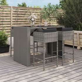 Set Bar da Giardino 5 pz con Cuscini in Polyrattan Grigio