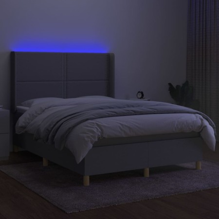 Letto a Molle Materasso e LED Grigio Chiaro 140x200 cm Tessuto