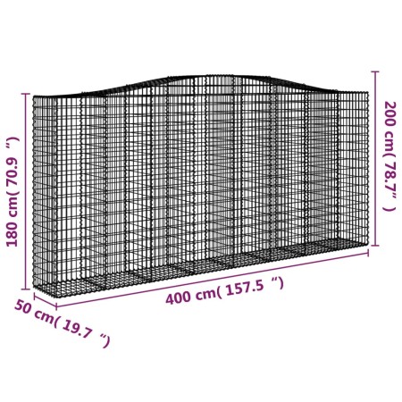 Cesti Gabbioni ad Arco 10 pz 400x50x180/200 cm Ferro Zincato