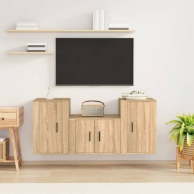 Set di Mobili Porta TV 3 pz Rovere Sonoma in Legno Multistrato